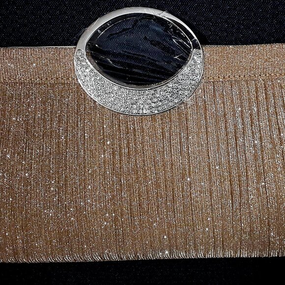 New!! Elegant Gold Glitter, Pleated Evening Bag with or without Chain. Glamorous - Picture 1 of 6
